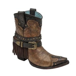 Corral Fringed Metallic Strappy Boots